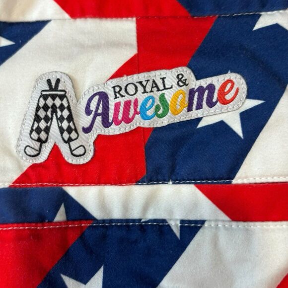 Royal & Awesome Golf Shorts Pars and Stripes Red White Blue Stars Flag Size 36 - Picture 8 of 8